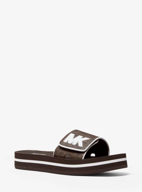 Damske Slapky Michael Kors Logo Platform Hnede - Topanky Michael Kors Obchod | ECLQB-7046